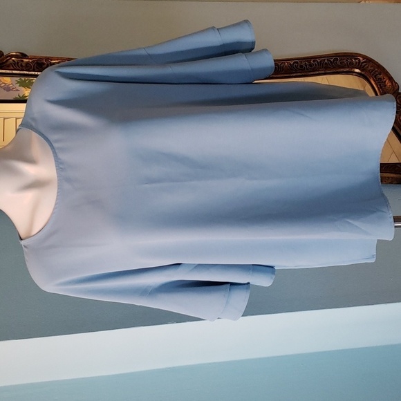 POWDER BLUE SHORT SLEEVE BLOUSE WITH KEYHOLE BACK - Picture 1 of 5